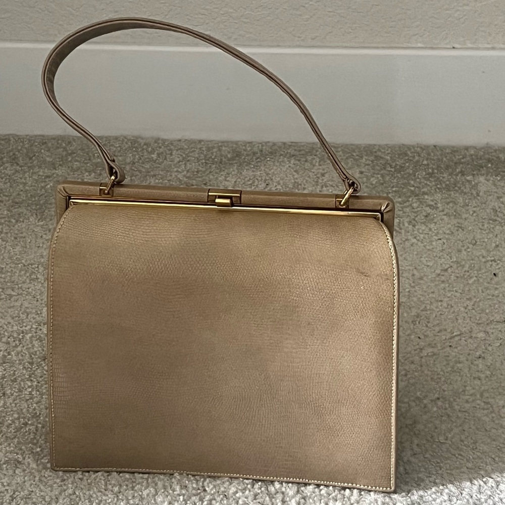Vintage Nicholas Reich Small Beige gold trim Evening Handbag 9"x 8"